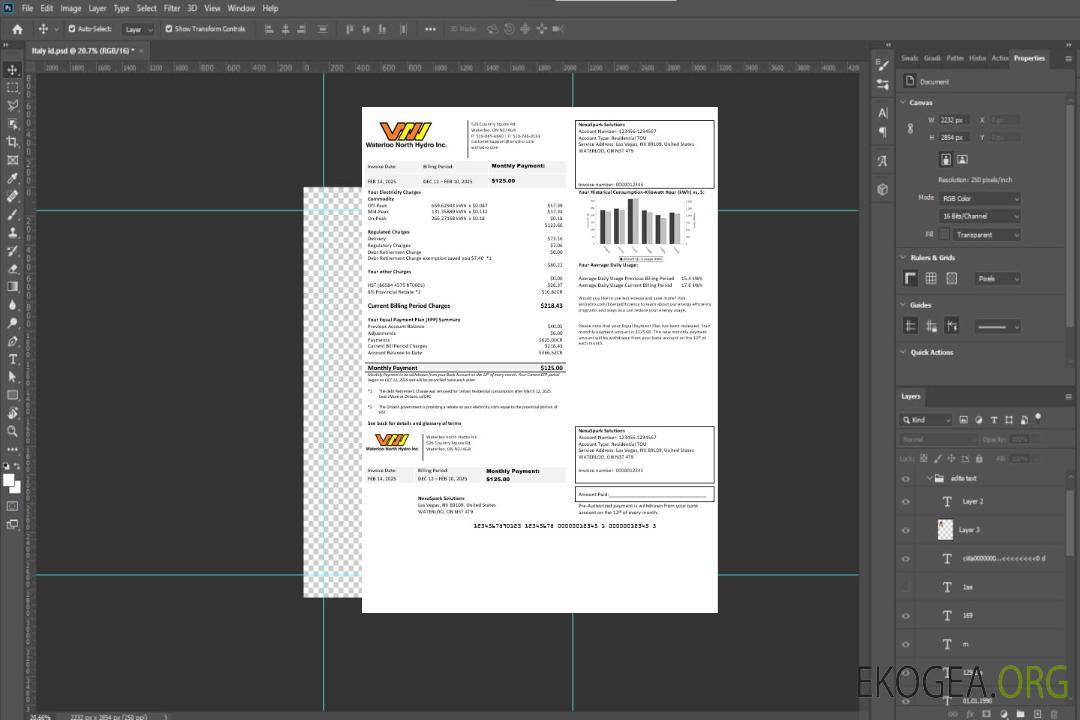 États-Unis Nevada Waterloo North Hydro modèle de facture de services publics aux formats Word et PDF (version 2) template